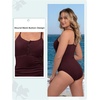 image:imageSummer Mae Ribbed One Piece Swimsuits for Women Button up Swimwear Tummy Control Retro Bathing SuitsWine Red