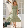 image:imageSummer Mae Smocked Maternity Dress for Baby Shower Photoshoot Puff Sleeve Women Pregnancy Midi Dresses Casual Summer ClothesGreen Gingham