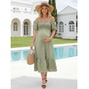 image:imageSummer Mae Smocked Maternity Dress for Baby Shower Photoshoot Puff Sleeve Women Pregnancy Midi Dresses Casual Summer ClothesGreen Gingham