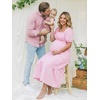 image:imageSummer Mae Smocked Maternity Dress for Baby Shower Photoshoot Puff Sleeve Women Pregnancy Midi Dresses Casual Summer ClothesPink Gingham