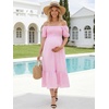 image:imageSummer Mae Smocked Maternity Dress for Baby Shower Photoshoot Puff Sleeve Women Pregnancy Midi Dresses Casual Summer ClothesPink Gingham