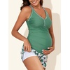 image:imageSummer Mae Maternity Two Piece Swimsuit Tankini High Waist Pregnancy Bathing Suit with Pockets Cross Back SwimwearSolitary Silhouette Bloom