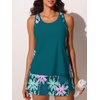 image:imageSummer Mae Blouson Tankini Swimsuits for Women 2026 Modest Tummy Coverage Bathing Suits with Skirt and Builtin ShortsMint Pink Palms
