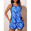 image:imageSummer Mae Blouson Tankini Swimsuits for Women 2026 Tummy Control Two Piece Bathing Suits with Sporty Pockets Swim ShortsBlue Ocean Ripples