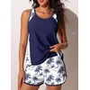image:imageSummer Mae Blouson Tankini Swimsuits for Women 2026 Tummy Control Two Piece Bathing Suits with Sporty Pockets Swim ShortsBlue Shadow Palm