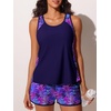 image:imageSummer Mae Blouson Tankini Swimsuits for Women 2026 Tummy Control Two Piece Bathing Suits with Sporty Pockets Swim ShortsPurple Leaf Shadows