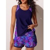 image:imageSummer Mae Blouson Tankini Swimsuits for Women 2026 Tummy Control Two Piece Bathing Suits with Sporty Pockets Swim ShortsPurple Leaf Shadows