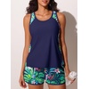 image:imageSummer Mae Blouson Tankini Swimsuits for Women 2026 Tummy Control Two Piece Bathing Suits with Sporty Pockets Swim ShortsRainforest Bloom