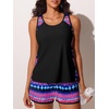 image:imageSummer Mae Blouson Tankini Swimsuits for Women 2026 Tummy Control Two Piece Bathing Suits with Sporty Pockets Swim ShortsRedblue Shimmer