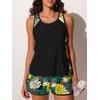 image:imageSummer Mae Blouson Tankini Swimsuits for Women 2026 Tummy Control Two Piece Bathing Suits with Sporty Pockets Swim ShortsYellow Green Monstera