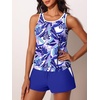 image:imageSummer Mae Blouson Womens Tankini Swimsuits Tummy Control Modest 2026 Two Piece with Sporty Pockets Bathing SuitsBlue Palm Leaves