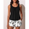 image:imageSummer Mae Blouson Womens Tankini Swimsuits with Shorts Tummy Control Bathing Suits Side Pockets 2026Black Palm Tree