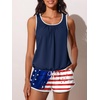 image:imageSummer Mae Blouson Womens Tankini Swimsuits with Shorts Tummy Control Bathing Suits Side Pockets 2026Flag Stripes