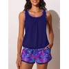 image:imageSummer Mae Blouson Womens Tankini Swimsuits with Shorts Tummy Control Bathing Suits Side Pockets 2026Purple Leaf Shadows