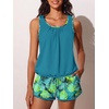 image:imageSummer Mae Blouson Womens Tankini Swimsuits with Shorts Tummy Control Bathing Suits Side Pockets 2026Tropical Green Leaves