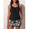 image:imageSummer Mae Blouson Womens Tankini Swimsuits with Shorts Tummy Control Bathing Suits Side Pockets 2026White Gouache Flowers