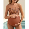 image:imageSummer Mae Maternity High Waist Bikini Swimsuit Two Piece Ruffled Hem Cute Bathing Suit Floral Pregnancy SwimwearHibiscus Flower