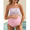 image:imageSummer Mae Maternity High Waist Bikini Swimsuit Two Piece Ruffled Hem Cute Bathing Suit Floral Pregnancy SwimwearLarge Pink Flowers
