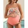 image:imageSummer Mae Maternity High Waist Bikini Swimsuit Two Piece Ruffled Hem Cute Bathing Suit Floral Pregnancy SwimwearPink Floral