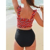 image:imageSummer Mae Maternity High Waist Bikini Swimsuit Two Piece Ruffled Hem Cute Bathing Suit Floral Pregnancy SwimwearRed Leopard
