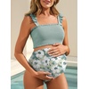 image:imageSummer Mae Maternity High Waist Bikini Swimsuit Two Piece Ruffled Hem Cute Bathing Suit Floral Pregnancy SwimwearSolitary Silhouette Bloom