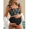 image:imageSummer Mae Maternity High Waist Bikini Swimsuit Two Piece Ruffled Hem Cute Bathing Suit Floral Pregnancy SwimwearYellow Blue Flower