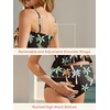image:imageSummer Mae Maternity High Waist Swimsuit Ruffle Hem Bikini Bathing Suit Shirred Bandeau Two Piece Pregnancy SwimwearBlue Red Coconut Trees