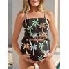 image:imageSummer Mae Maternity High Waist Swimsuit Ruffle Hem Bikini Bathing Suit Shirred Bandeau Two Piece Pregnancy SwimwearBlue Red Coconut Trees