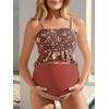 image:imageSummer Mae Maternity High Waist Swimsuit Ruffle Hem Bikini Bathing Suit Shirred Bandeau Two Piece Pregnancy SwimwearBrown Floral