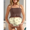 image:imageSummer Mae Maternity High Waist Swimsuit Ruffle Hem Bikini Bathing Suit Shirred Bandeau Two Piece Pregnancy SwimwearBrown Rose