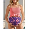 image:imageSummer Mae Maternity High Waist Swimsuit Ruffle Hem Bikini Bathing Suit Shirred Bandeau Two Piece Pregnancy SwimwearPurplish Pink