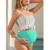 image:imageSummer Mae Maternity High Waist Swimsuit Ruffle Hem Bikini Bathing Suit Shirred Bandeau Two Piece Pregnancy SwimwearRainbow Stripes