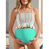 image:imageSummer Mae Maternity High Waist Swimsuit Ruffle Hem Bikini Bathing Suit Shirred Bandeau Two Piece Pregnancy SwimwearRainbow Stripes