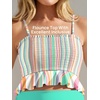 image:imageSummer Mae Maternity High Waist Swimsuit Ruffle Hem Bikini Bathing Suit Shirred Bandeau Two Piece Pregnancy SwimwearRainbow Stripes