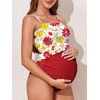 image:imageSummer Mae Maternity High Waist Swimsuit Ruffle Hem Bikini Bathing Suit Shirred Bandeau Two Piece Pregnancy SwimwearRed Yellow Flowers