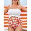 image:imageSummer Mae Maternity High Waist Swimsuit Ruffle Hem Bikini Bathing Suit Shirred Bandeau Two Piece Pregnancy SwimwearWhite Flower