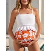 image:imageSummer Mae Maternity High Waist Swimsuit Ruffle Hem Bikini Bathing Suit Shirred Bandeau Two Piece Pregnancy SwimwearWhite Flower