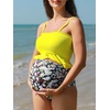 image:imageSummer Mae Maternity High Waist Swimsuit Ruffle Hem Bikini Bathing Suit Shirred Bandeau Two Piece Pregnancy SwimwearYellow White Flower