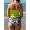 image:imageSummer Mae Maternity High Waist Swimsuit Ruffle Hem Bikini Bathing Suit Shirred Bandeau Two Piece Pregnancy SwimwearYellow White Flower