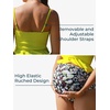 image:imageSummer Mae Maternity High Waist Swimsuit Ruffle Hem Bikini Bathing Suit Shirred Bandeau Two Piece Pregnancy SwimwearYellow White Flower