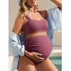 image:imageSummer Mae Ribbed Maternity Bikini Swimsuit for Women High Waisted TwoPiece Bathing Suit Crop Top Pregnancy SwimwearMarsala