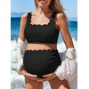 image:imageSummer Mae Scalloped Maternity Swimsuits for Women High Waist Bathing Suit Pregnancy TwoPiece Bikini Tie Knot SwimwearBlack