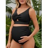 image:imageSummer Mae Twist Maternity Bikini Two Piece Pregnancy Swimsuits Cutout Bathing Suit High Waisted Ruched SwimwearBlack
