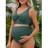 image:imageSummer Mae Twist Maternity Bikini Two Piece Pregnancy Swimsuits Cutout Bathing Suit High Waisted Ruched SwimwearDark Green