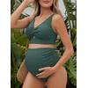 image:imageSummer Mae Twist Maternity Bikini Two Piece Pregnancy Swimsuits Cutout Bathing Suit High Waisted Ruched SwimwearDark Green