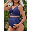 image:imageSummer Mae Twist Maternity Bikini Two Piece Pregnancy Swimsuits Cutout Bathing Suit High Waisted Ruched SwimwearForest