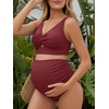 image:imageSummer Mae Twist Maternity Bikini Two Piece Pregnancy Swimsuits Cutout Bathing Suit High Waisted Ruched SwimwearMedium Pink