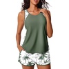 image:imageSummer Mae Blouson Tankini Swimsuits for Women 2026 Tummy Control Two Piece Bathing Suits with Sporty Pockets Swim ShortsGreen Shadowa