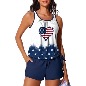 image:imageSummer Mae Blouson Womens Tankini Swimsuits with Shorts Tummy Control Bathing Suits Side Pockets 2026Flag of Hearts