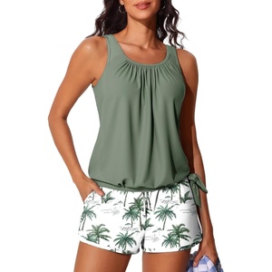 image:imageSummer Mae Blouson Womens Tankini Swimsuits with Shorts Tummy Control Bathing Suits Side Pockets 2026Green Shadow